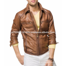 CUSTOM MADE BROWN LEATHER JACKET WITH ZIPPER DESIGN COWBOY